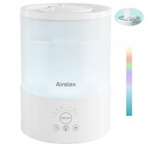 Airelax Humidifier 2.5L Air Humidifier for Bedroom Baby Room Cool Mist Small Humidifier with 360° Dual Nozzles, Top Fill, Quiet Sleep Mode, Auto Shut Off, Humidifier & Oil Diffuser & Night Light