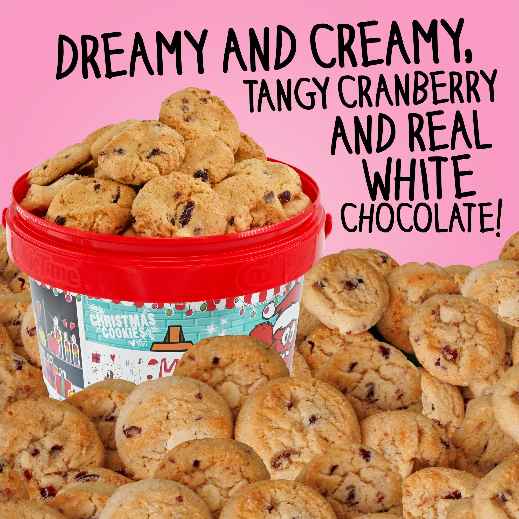Cookie Time Cranberry White Chocolate Christmas Cookies Bucket, 600 g | Approx 85 Bite-Size Cookies