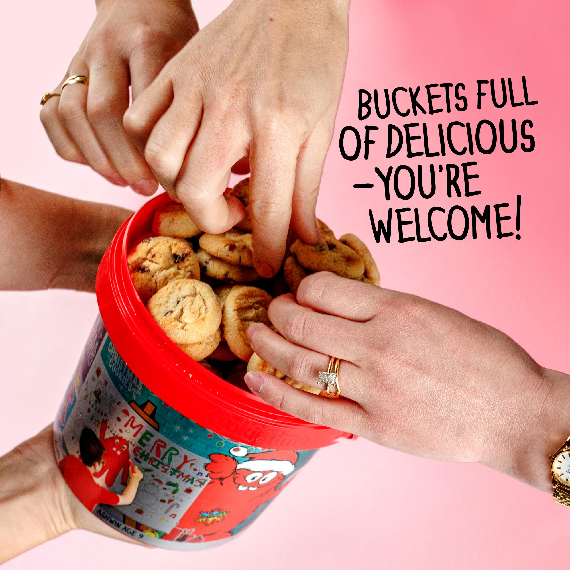 Cookie Time Cranberry White Chocolate Christmas Cookies Bucket, 600 g | Approx 85 Bite-Size Cookies - Image 2